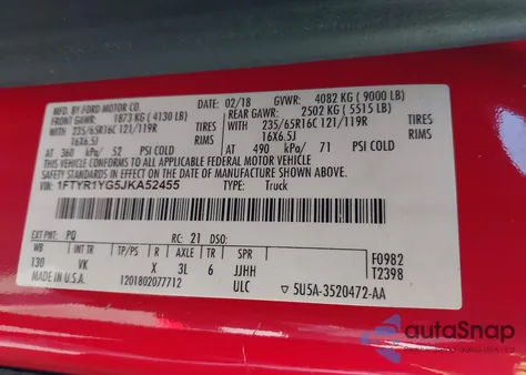 2018 Ford Transit-250 from USA, damaged, VIN 1FTYR1YG5JKA52455